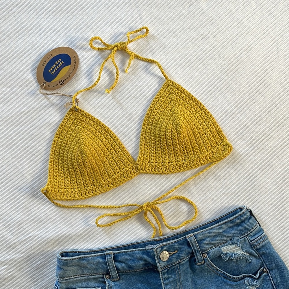 🦋3/40 NWT Hand Crafted by amberblue handmade Triangle Sun top (S) - Picture 2 of 10